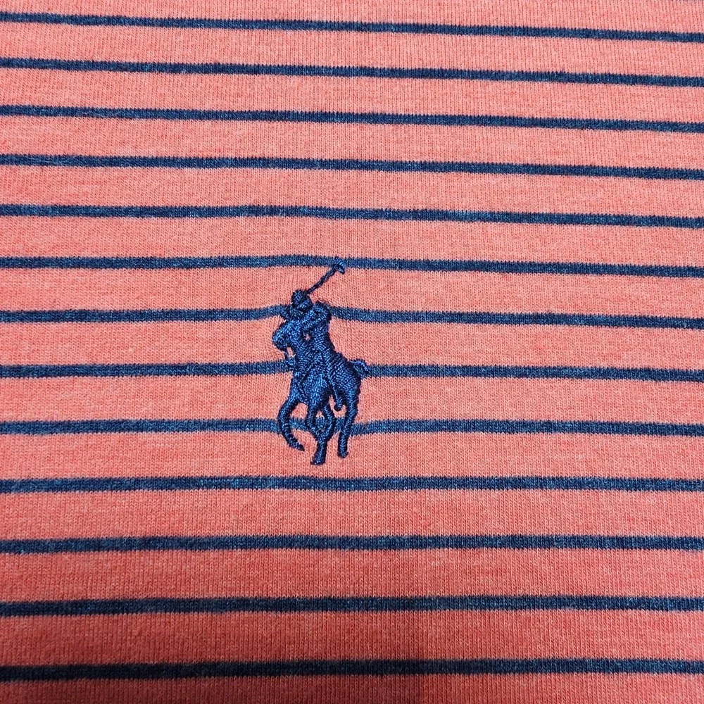 Polo Ralph Lauren Mens XXL Performance Polo Shirt Coral Pink Navy Blue‎ Striped
